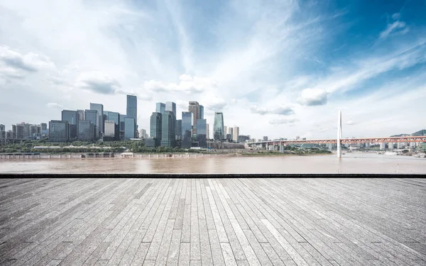 Empty Brick Floor Cityscape Chongqing Cloud Sky — Stock Photo, Image