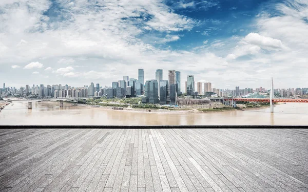 Empty Brick Floor Cityscape Chongqing Cloud Sky — Stock Photo, Image