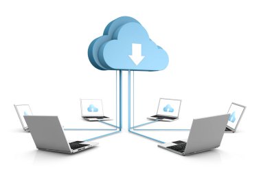 3D veri bulut ve dizüstü bilgisayarlarda beyaz