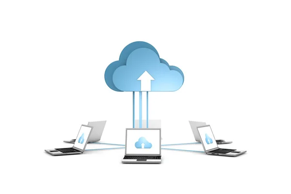 3D data cloud och bärbara datorer på vit — Stockfoto