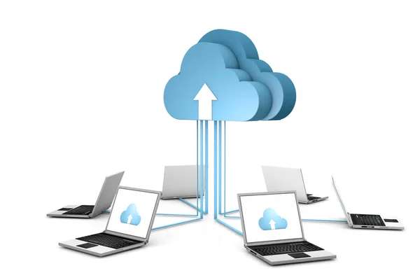 3d data cloud and laptops on white — Stock Photo, Image