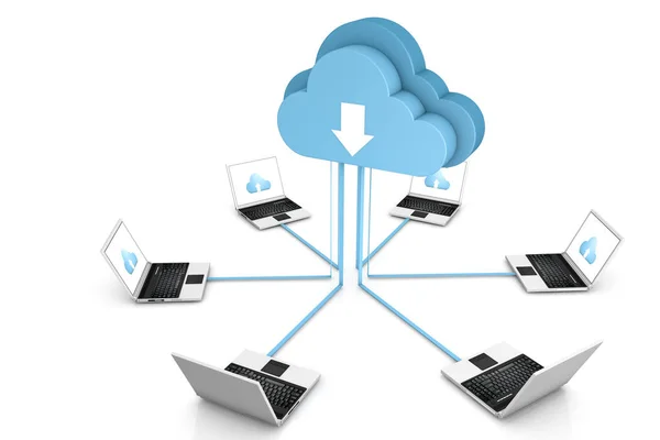 Nube de datos 3d y portátiles en blanco —  Fotos de Stock