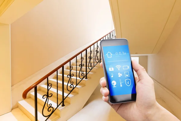 Smartphone Smart Home Modern Staircase — Stock Photo, Image