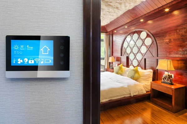 Smart Screen Smart Home Modern Bedroom — Stock Photo, Image