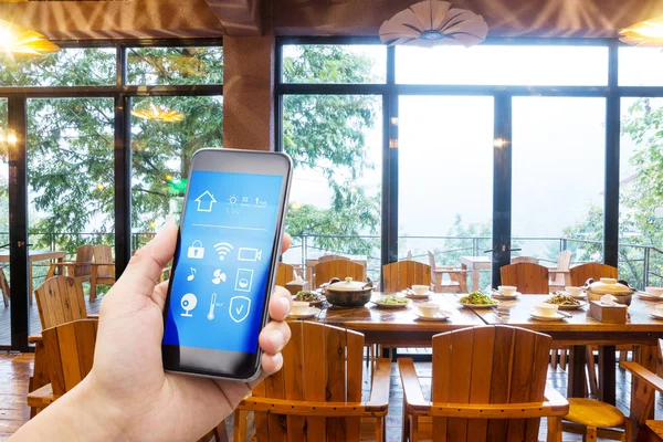 Smartphone Smart Home Modern Restaurant Hotel — Stock Photo, Image