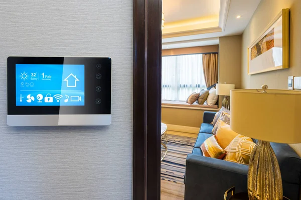 Smart Screen Mit Smart Home Und Modernem Wohnzimmer — Stockfoto