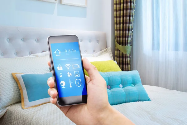 Smartphone Smart Home Modern Bedroom — Stock Photo, Image