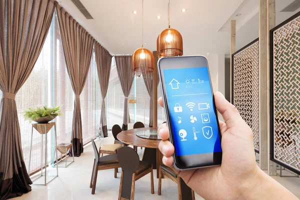 Smartphone Smart Home Modern Dining Room — Stock Photo, Image