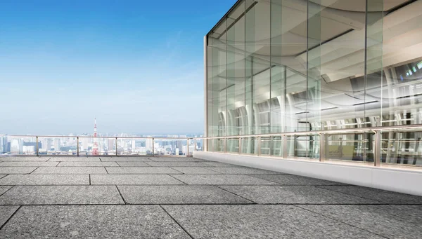 Pavimento Marmo Vuoto Paesaggio Urbano Tokyo Nel Cielo Nuvoloso Blu — Foto Stock