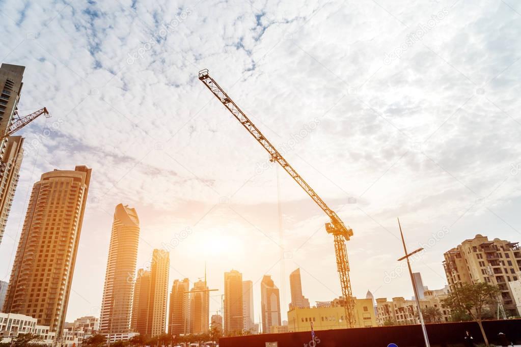 construction site in midtown of Dubai under sunbeam