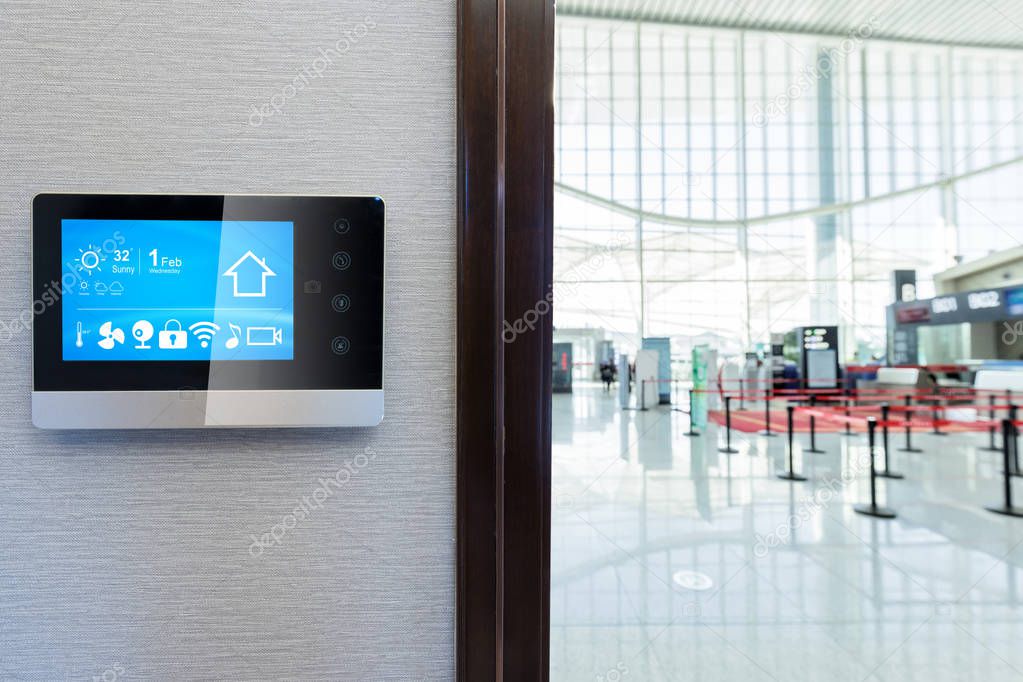 smart screen with smart home and modern airport hall