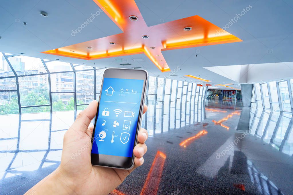 smartphone with smart home and modern corridor