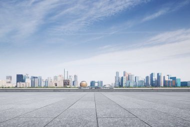 boş mermer zemin ve Hangzhou Qianjiang new city mavi bulut gökyüzü'cityscape