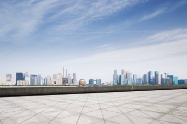 boş mermer zemin ve Hangzhou Qianjiang new city mavi bulut gökyüzü'cityscape