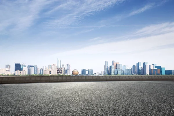 Camino Asfalto Vacío Paisaje Urbano Hangzhou Qianjiang Nueva Ciudad Cielo — Foto de Stock