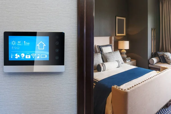 Écran Intelligent Avec Maison Intelligente Chambre Moderne — Photo