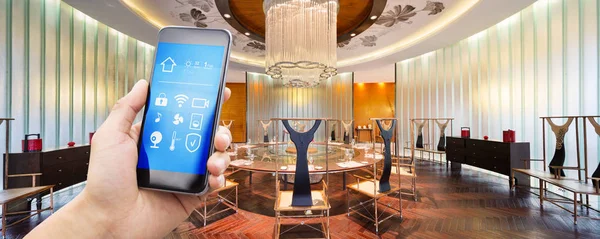 Smartphone Smart Home Modern Dining Room — Stock Photo, Image