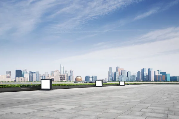 Piso Mármore Vazio Paisagem Urbana Hangzhou Qianjiang Nova Cidade Céu — Fotografia de Stock