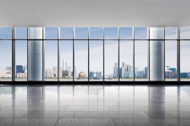 Boş ofis ve hangzhou qianjiang new city penceresinin dışında cityscape