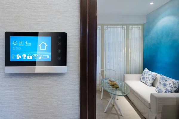 Akıllı Modern Oturma Odası Ile Akıllı Ekran — Stok fotoğraf