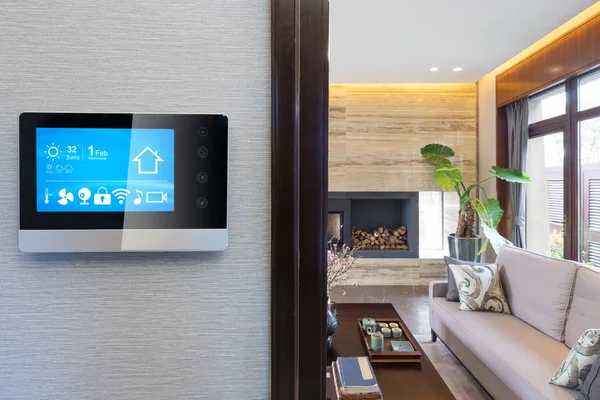Akıllı Modern Oturma Odası Ile Akıllı Ekran — Stok fotoğraf