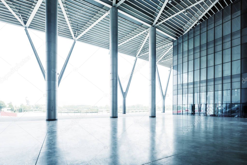 modern business hall interior with glass wall