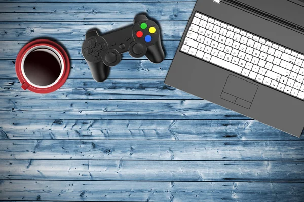 Bovenaanzicht van het tabel van een gamer — Stockfoto