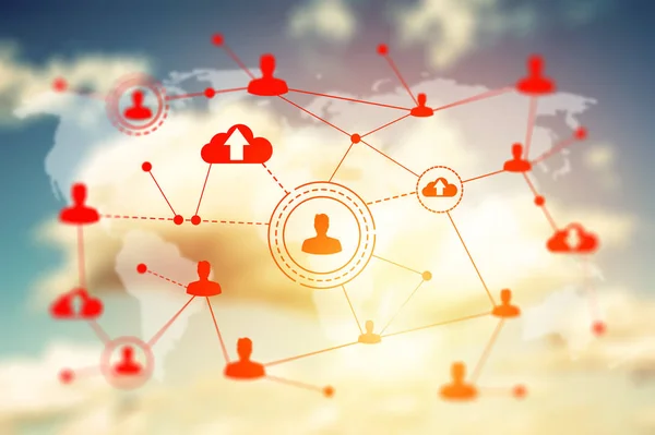 Sociala nätverk teknik på en blå himmel — Stockfoto