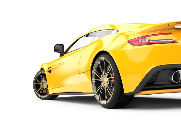 Achterkant van de luxeauto van een gele geïsoleerd op een witte achtergrond — Stockfoto