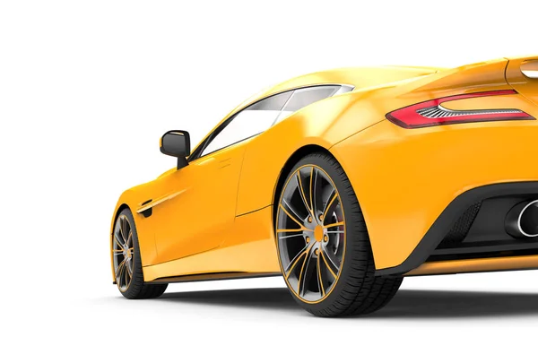 Achterkant van de luxeauto van een gele geïsoleerd op een witte achtergrond — Stockfoto