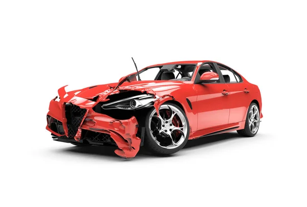 Lateral red car crash on a white background — Stock Photo, Image