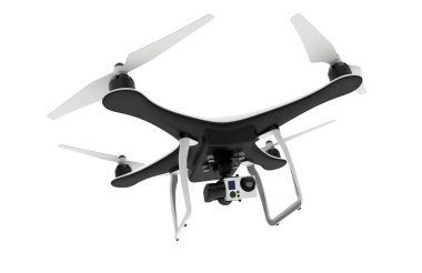 İle dijital fotoğraf makinesi beyaz bir arka plan üzerinde uçan robot