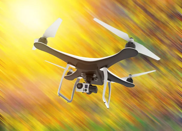 Dijital kamera sarı bir arka plan üzerinde uçan robot — Stok fotoğraf