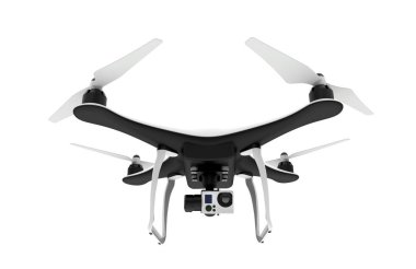 Front of a drone with digital camera flying in a white background clipart