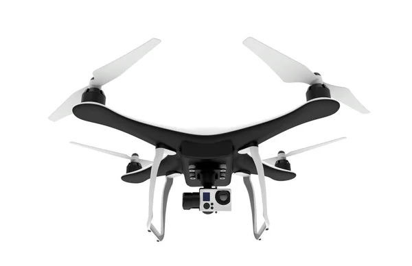 Voorkant van een drone met digitale camera vliegen in een witte achtergrond — Stockfoto