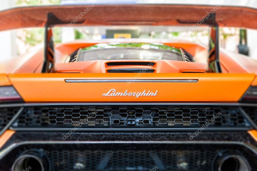 TORINO - JUN 08, 2017: Showroom. Close up of a new Lamborghini Huracan