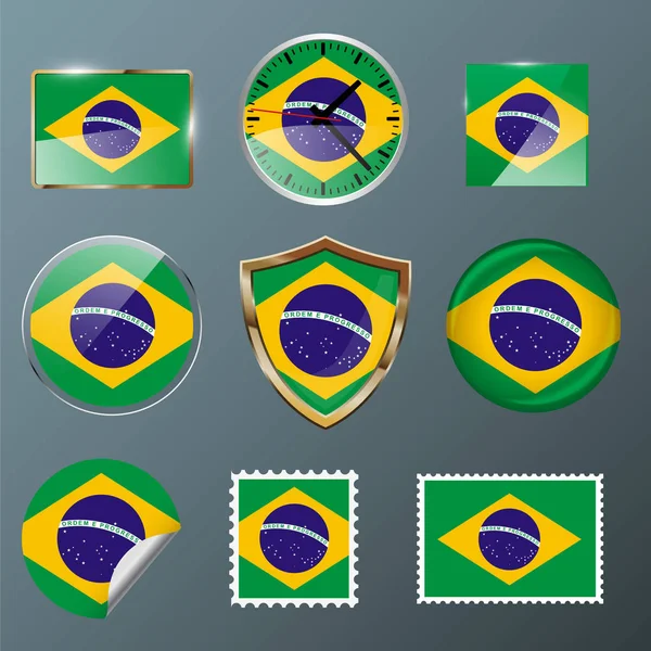 Collection flagga Brasilien — Stock vektor