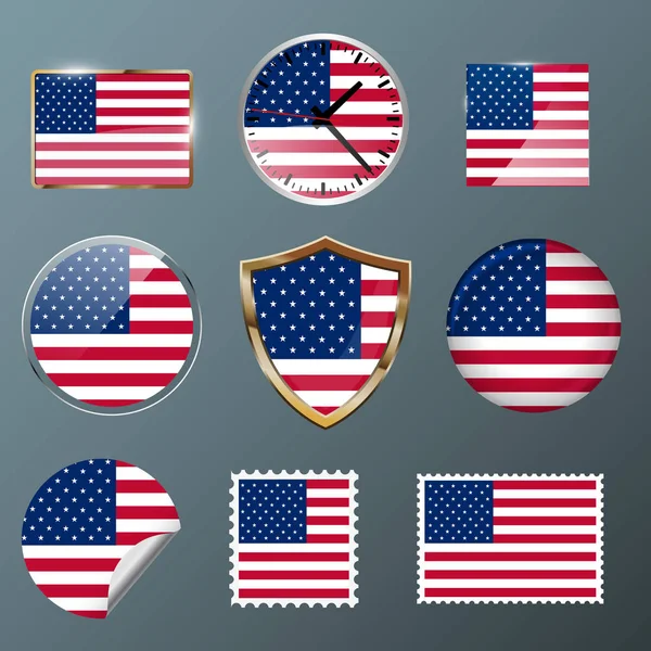 Kolekce vlajka Usa — Stockový vektor