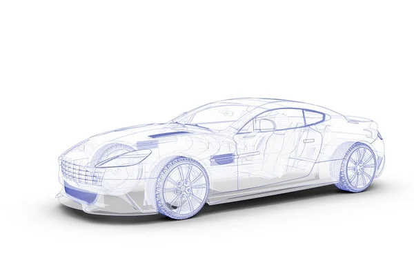 흰색 배경에 파란색 스케치 자동차 — 스톡 사진