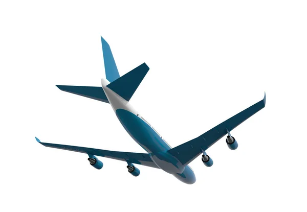 Indietro di un aereo bianco e blu isolato su uno sfondo bianco — Foto Stock