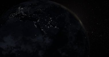 Gece zaman ve gündoğumu ile dünya gezegeni uzaydan