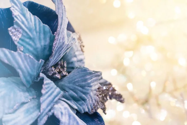 Cinta de flores azul navideño con fondo bokeh —  Fotos de Stock