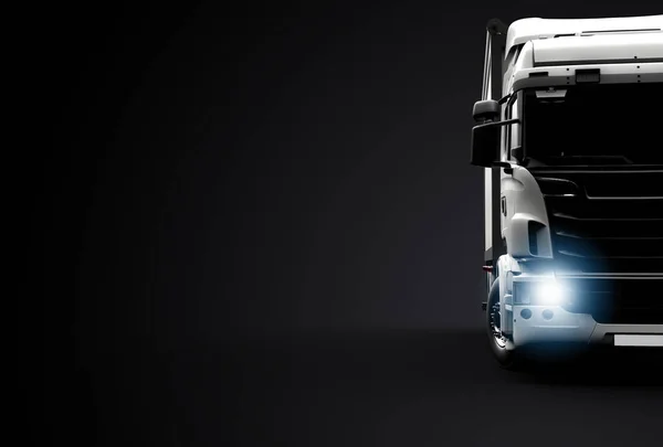 Siyah arka planda bir kamyonun ön görüntüsü