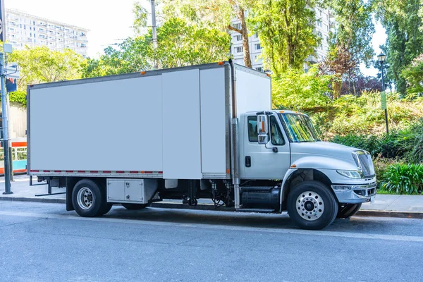 Mockup of a truck in a city — Stock Photo, Image