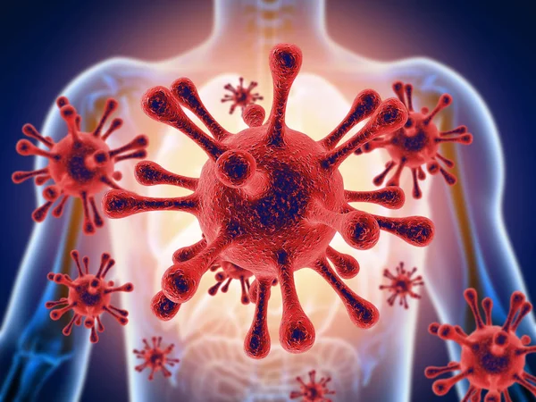 Vírus Contagioso Vermelho Corpo Humano Ilustração — Fotografia de Stock