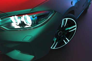 Close up of a generic and brandless modern car: 3D illustration