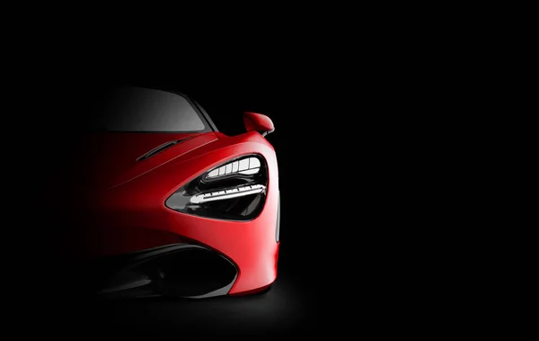 在黑暗中看到一辆通用的 没有品牌的红色汽车 3D插图 — 图库照片