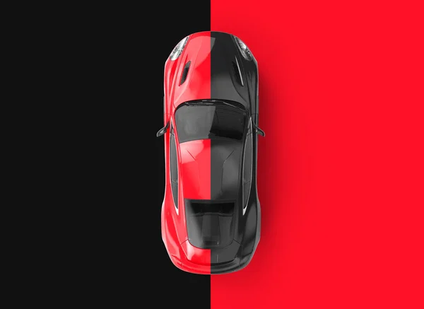 红色和黑色通用无牌汽车在黑色和红色背景 3D插图 — 图库照片