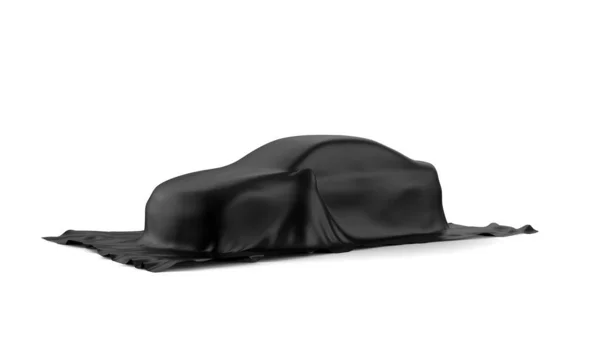 白い背景に黒い布で覆われた車 3Dイラスト — ストック写真