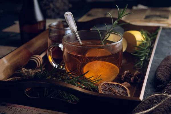 Hot tea in the cold evening